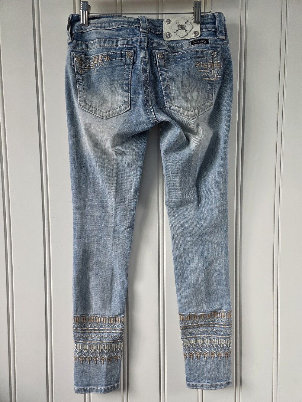 Miss Me Signature Cuffed Skinny Denim Jeans Light Wash Embroidered Size 25 - Picture 7 of 13
